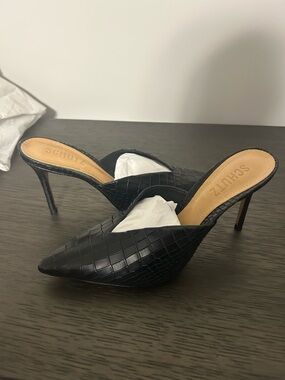 Schutz Charla Slip-On Black Croc Mule Heels